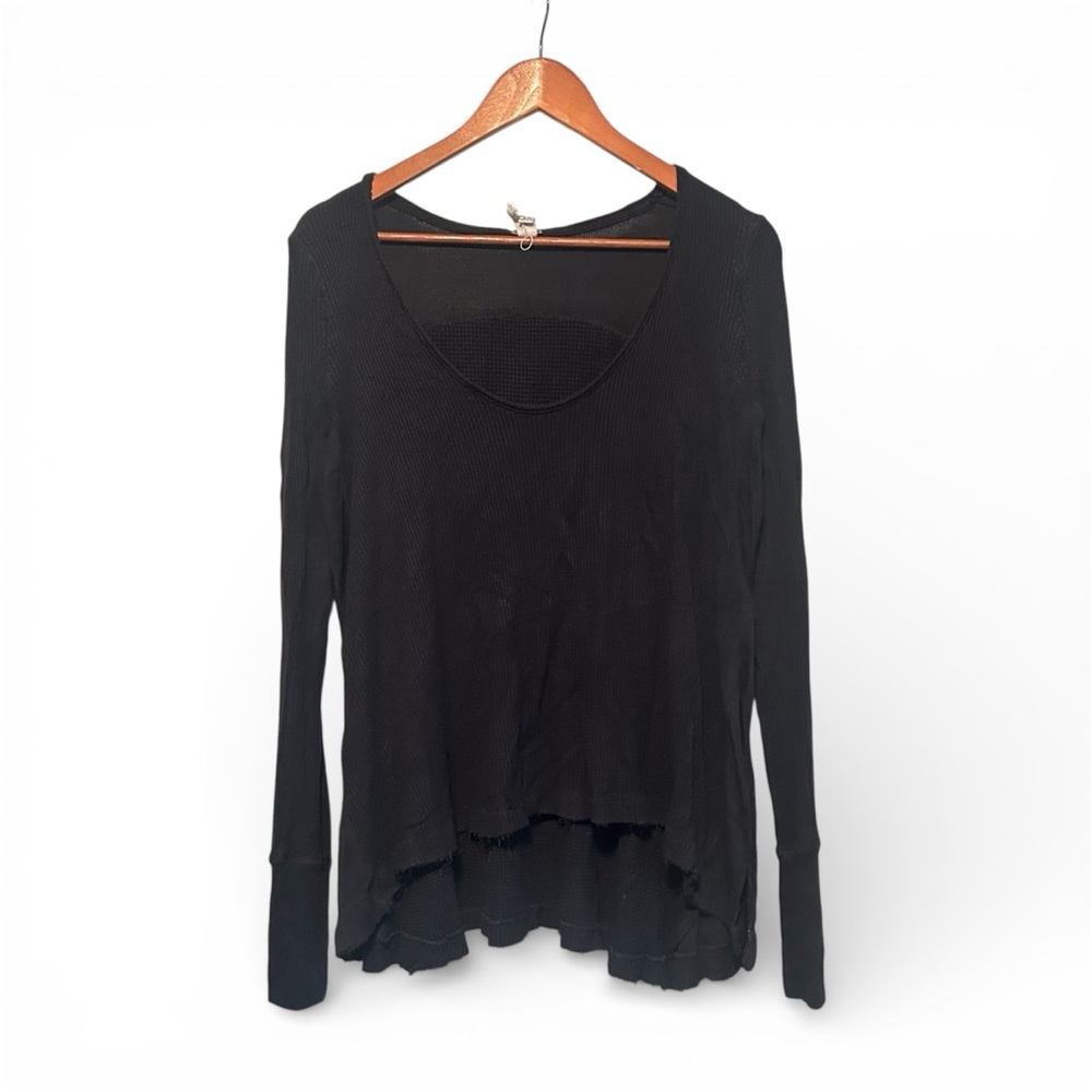 [We The Free] Black Long Sleeve Waffle Knit Top